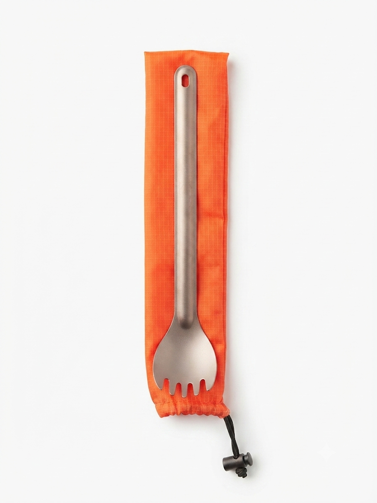 Ultralight Titanium Spork with Orange Carrying Bag